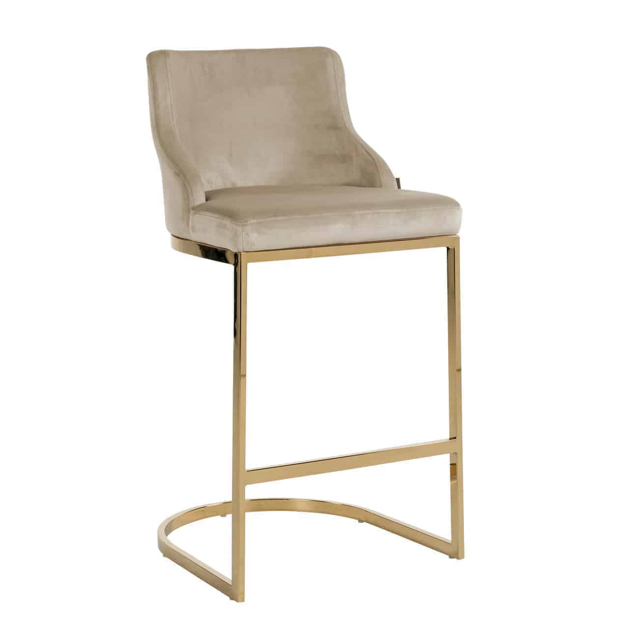 Barstoel Bolton khaki fluweel / goud brandvertragend (Quartz Khaki 903)