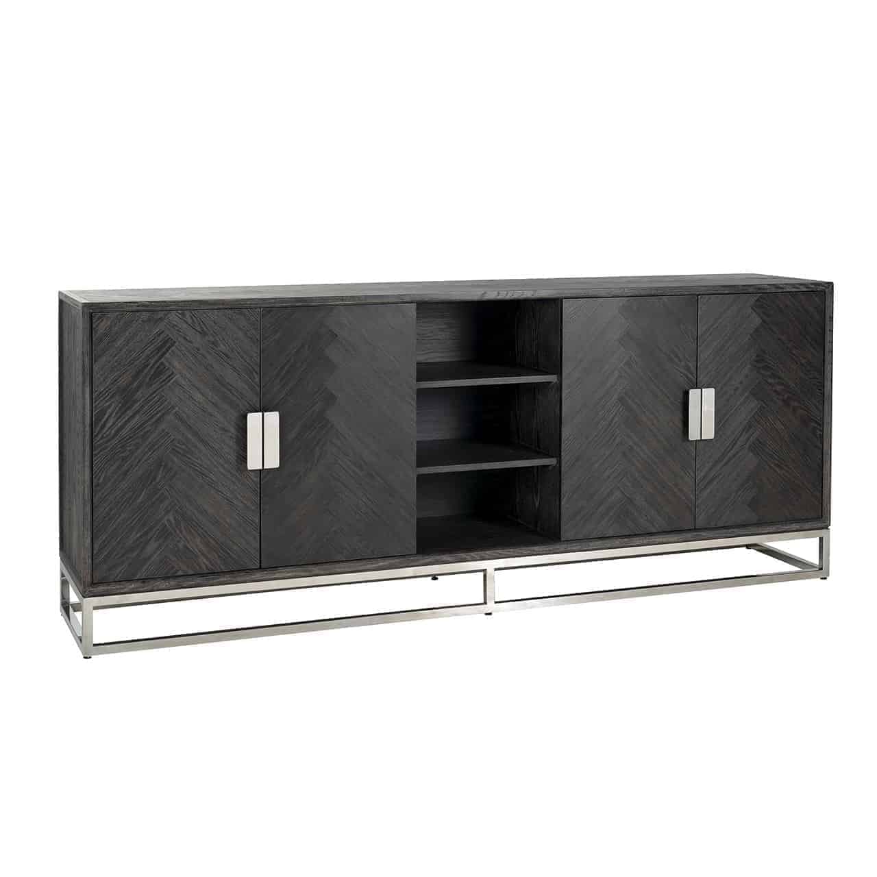 Dressoir Blackbone zilver 4-deuren + open vak (Zwart rustiek)