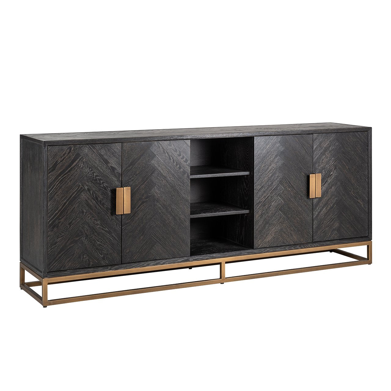 Dressoir Blackbone messing 4-deuren + open vak (Zwart rustiek)