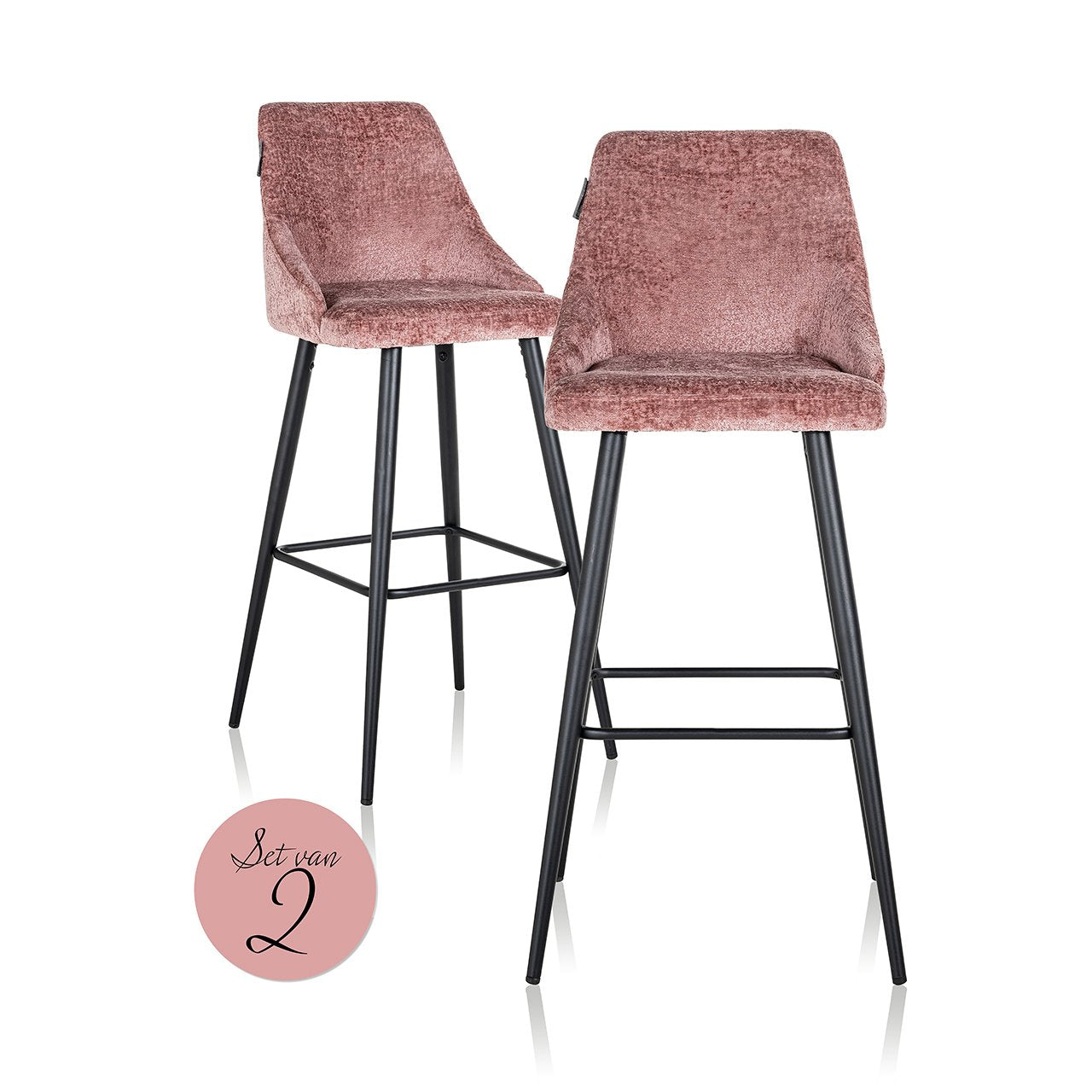 Barstoel Brooke roze chenille (set van 2) (Bergen 705 roze chenille)
