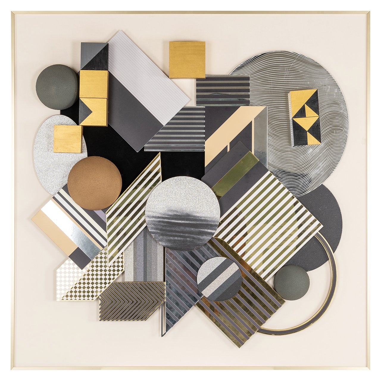 Wandkunst 3D-blok (Zwart/goud)