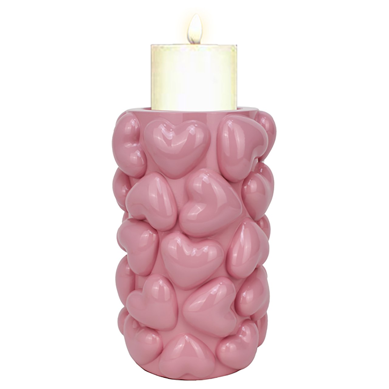 Kandelaar Emel harten groot (Roze)