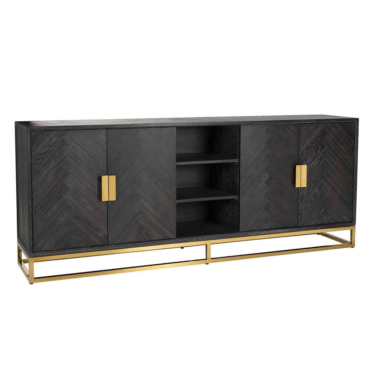 Dressoir Blackbone goud 4 deuren + open vak (Zwart rustiek)