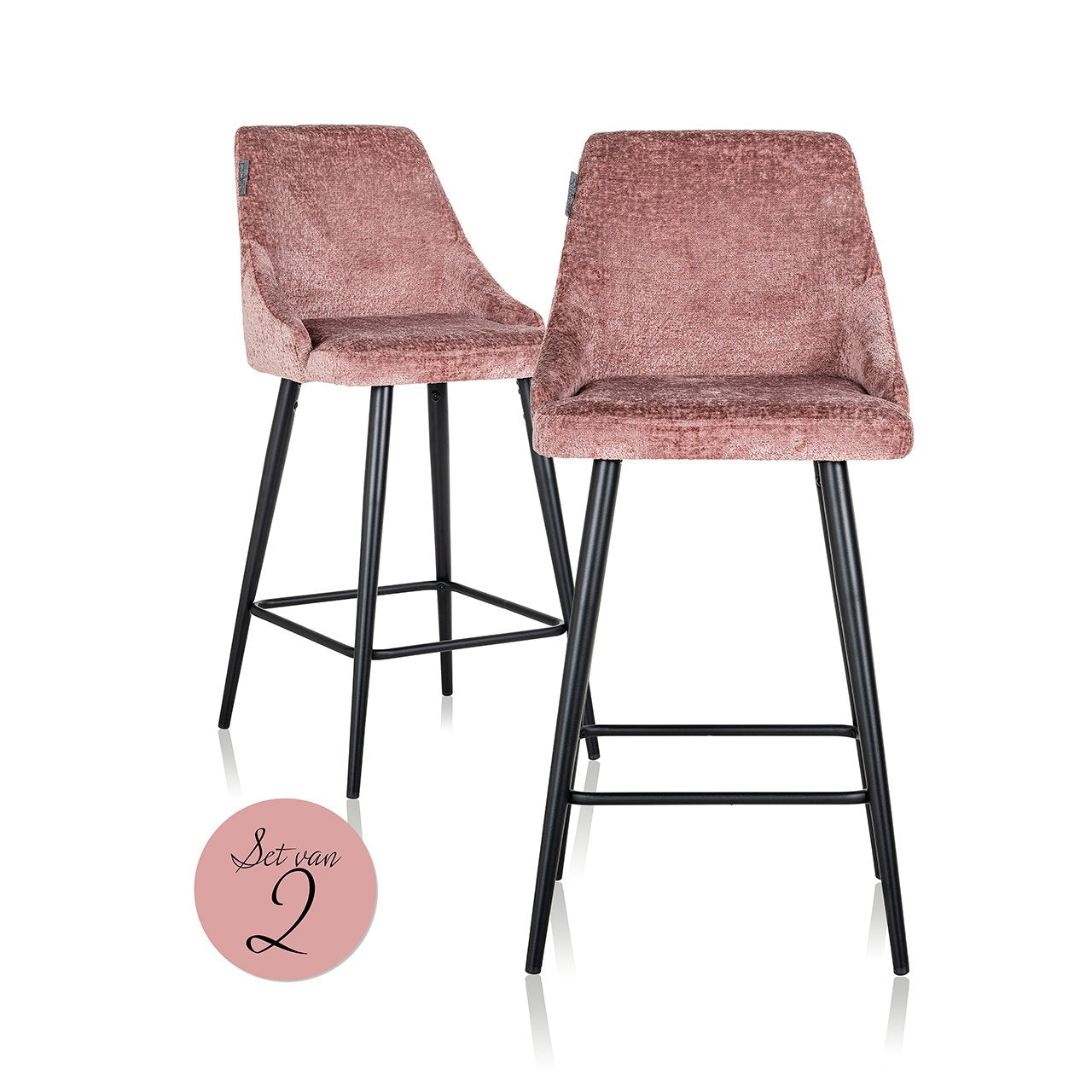 Counter stoel Brooke roze chenille (set van 2) (Bergen 705 roze chenille)