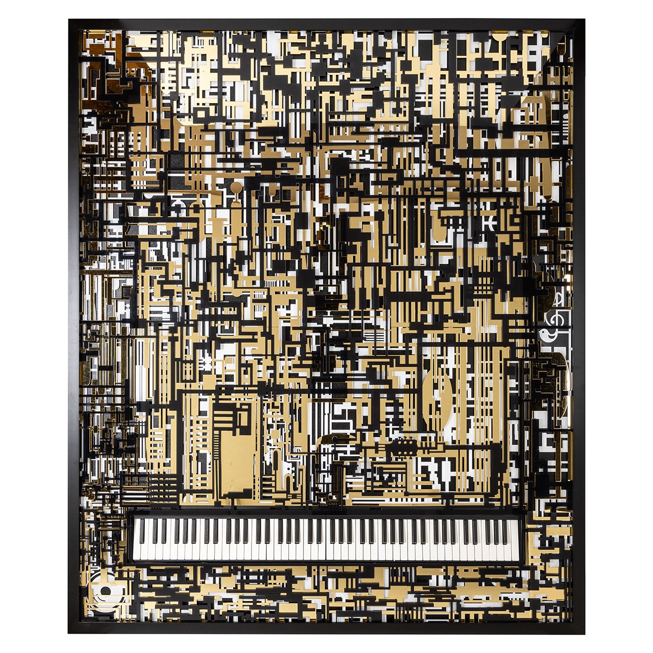 Wandkunst Piano Wibi (Zwart/goud)