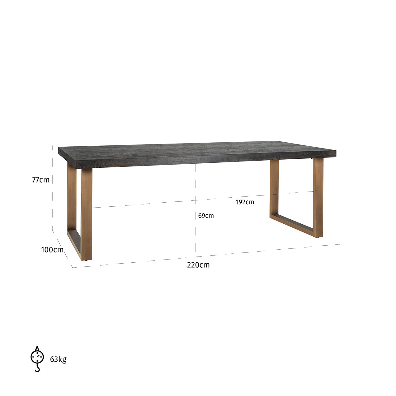 Eettafel Blackbone messing 220 (Zwart rustiek)