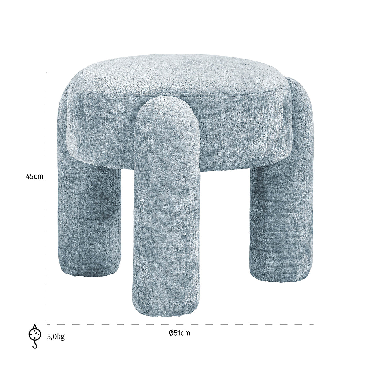Poef Holly lichtblauw chenille (Bergen 602 Lichtblauw Chenille)