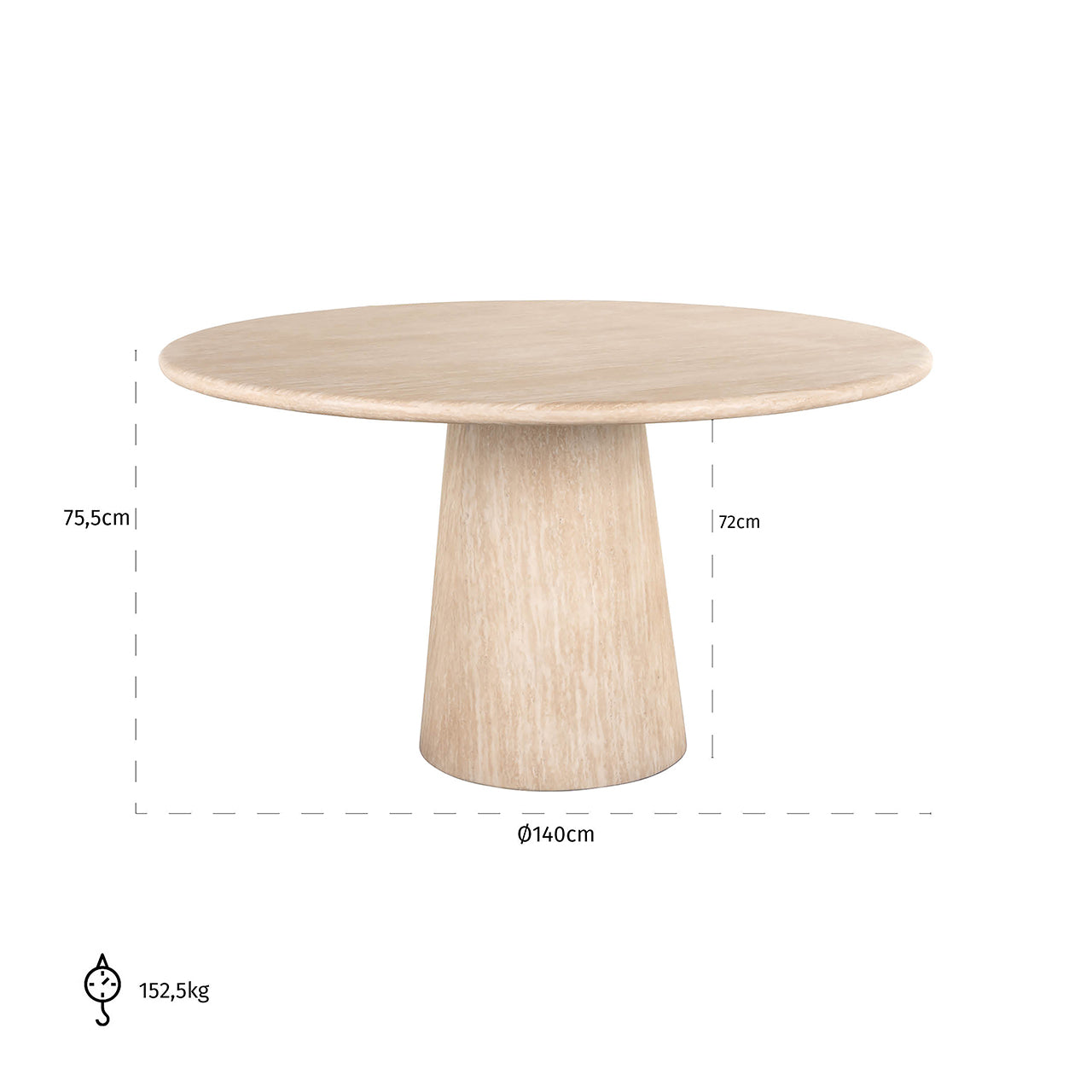 Eettafel Fictus 140Ø imitatie travertijn (Beige)