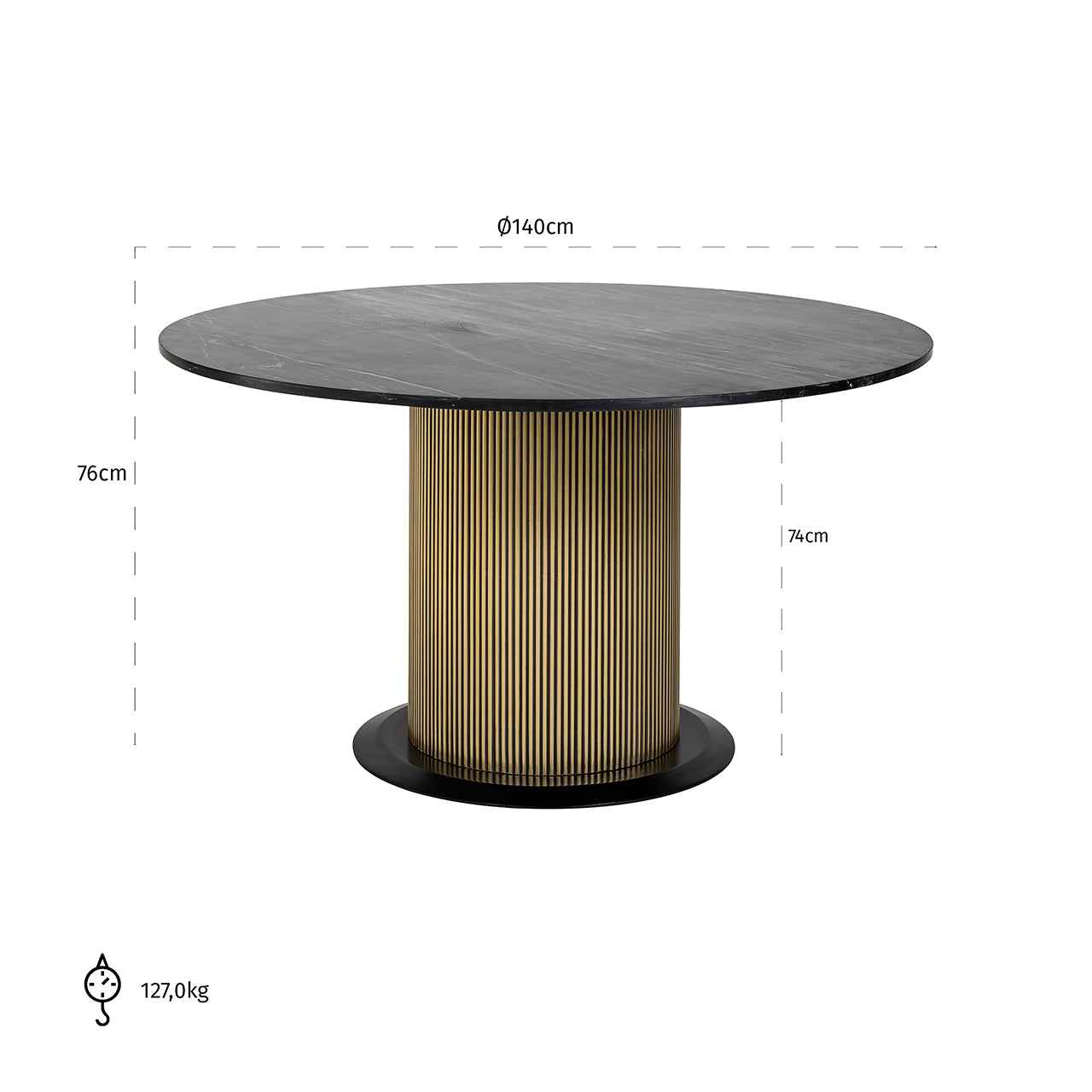 Eettafel Ironville 140Ø (Zwart/goud)