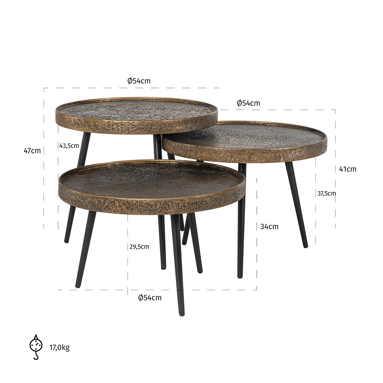 Salontafel Luton set van 3 (Zwart/goud)