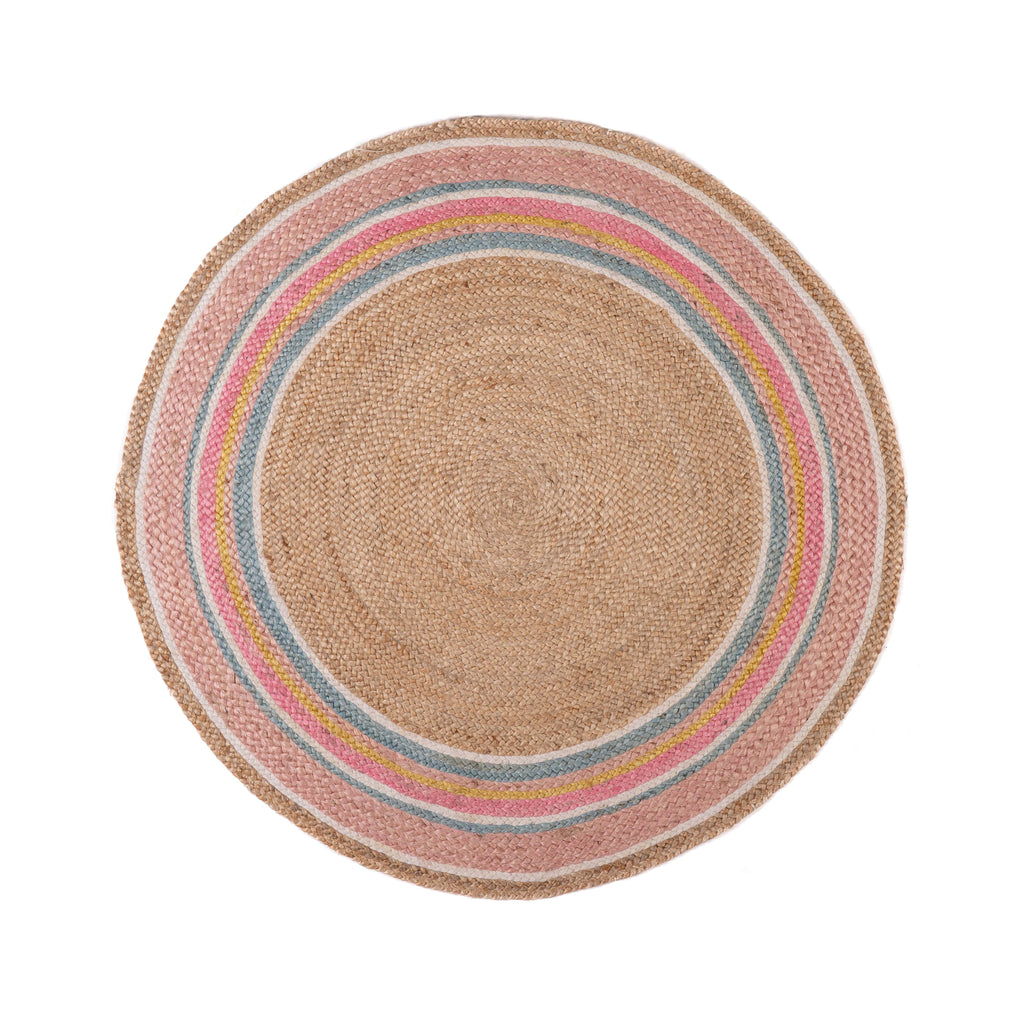 Tapis en jute sourire rose/multicolore Ø120 cm