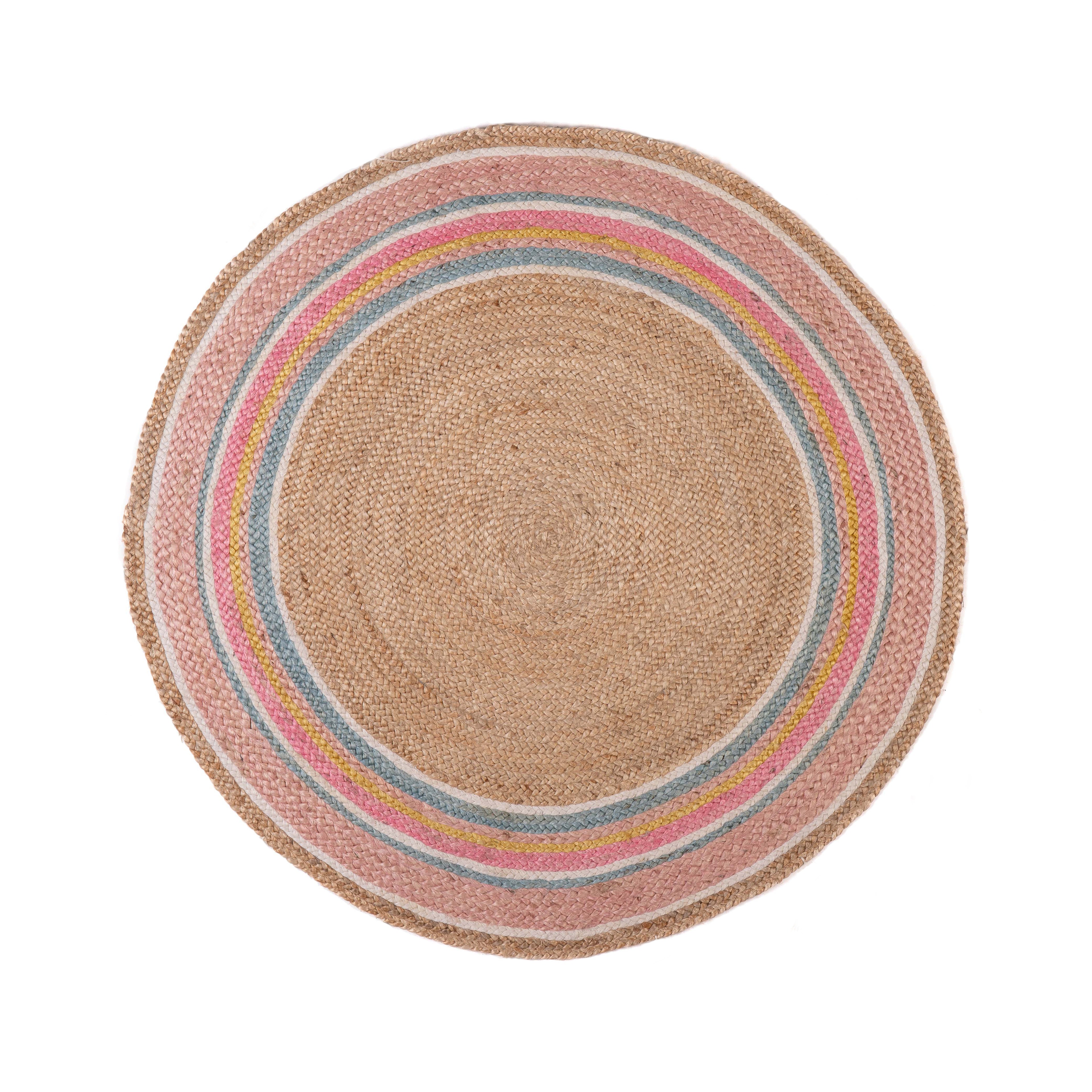 Tapis en jute sourire rose/multicolore Ø120 cm