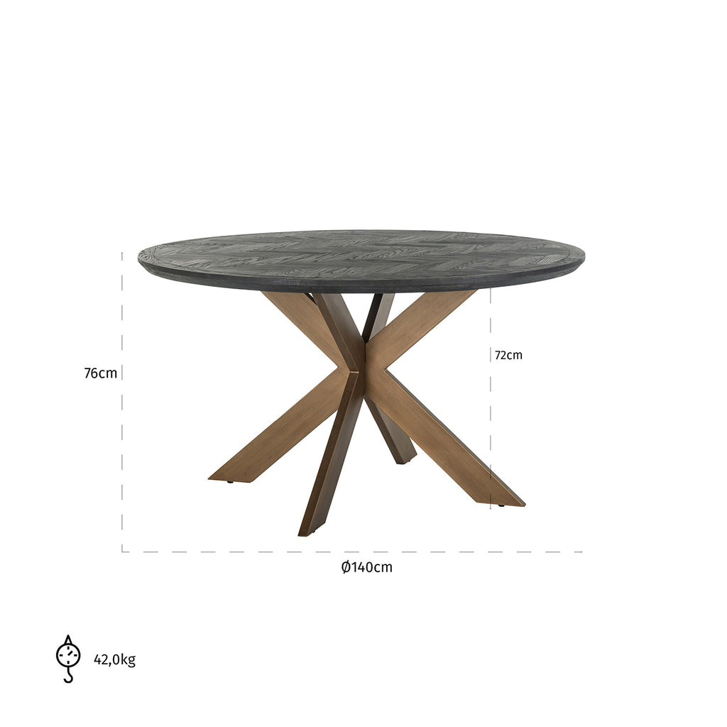 Eettafel Blackbone messing 140Ø (Zwart rustiek)