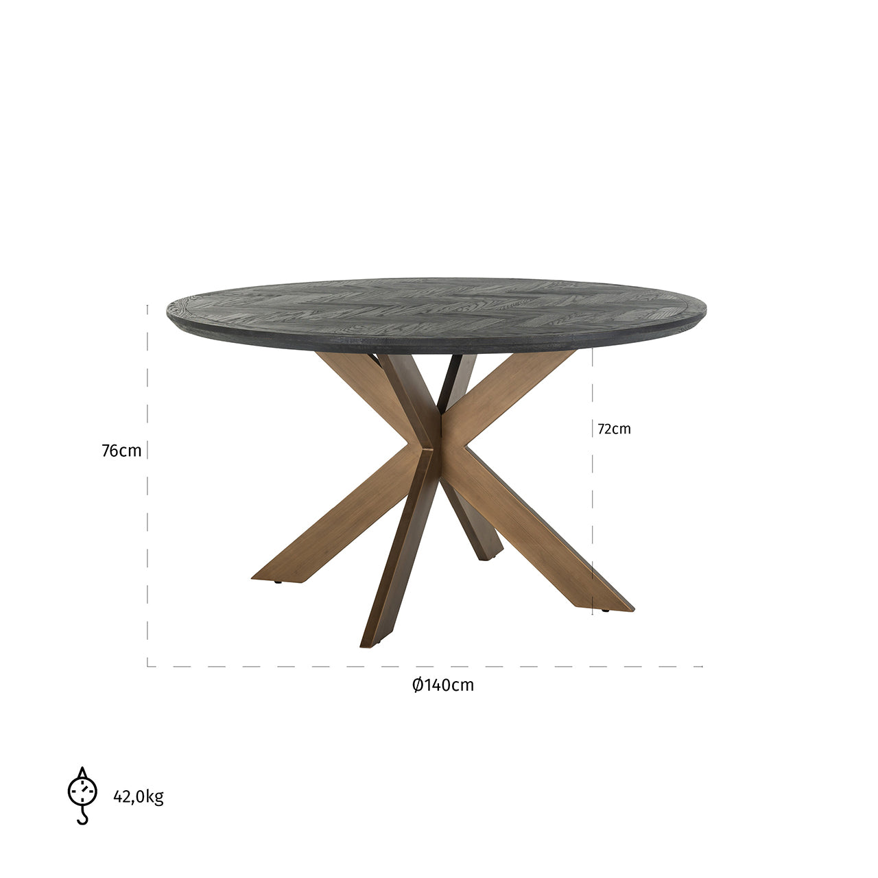 Eettafel Blackbone messing 140Ø (Zwart rustiek)