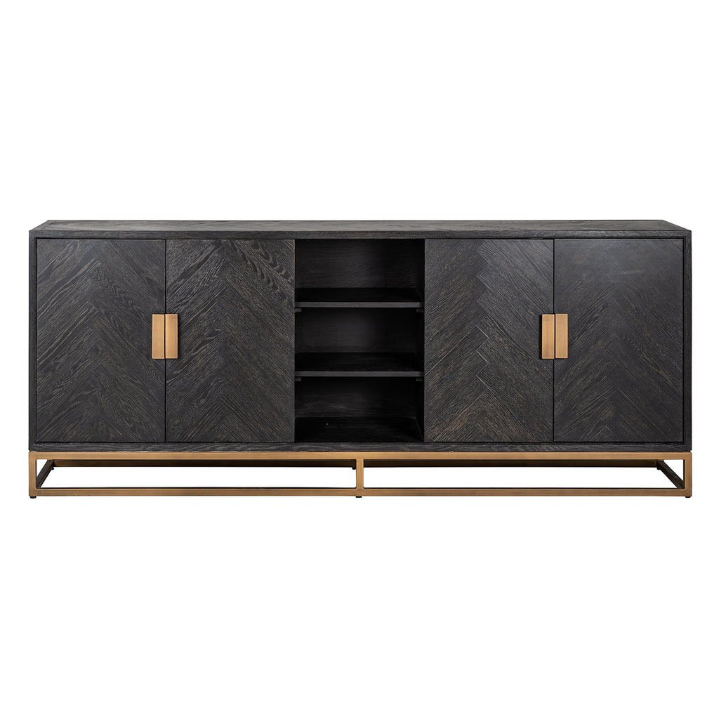 Dressoir Blackbone messing 4-deuren + open vak (Zwart rustiek)