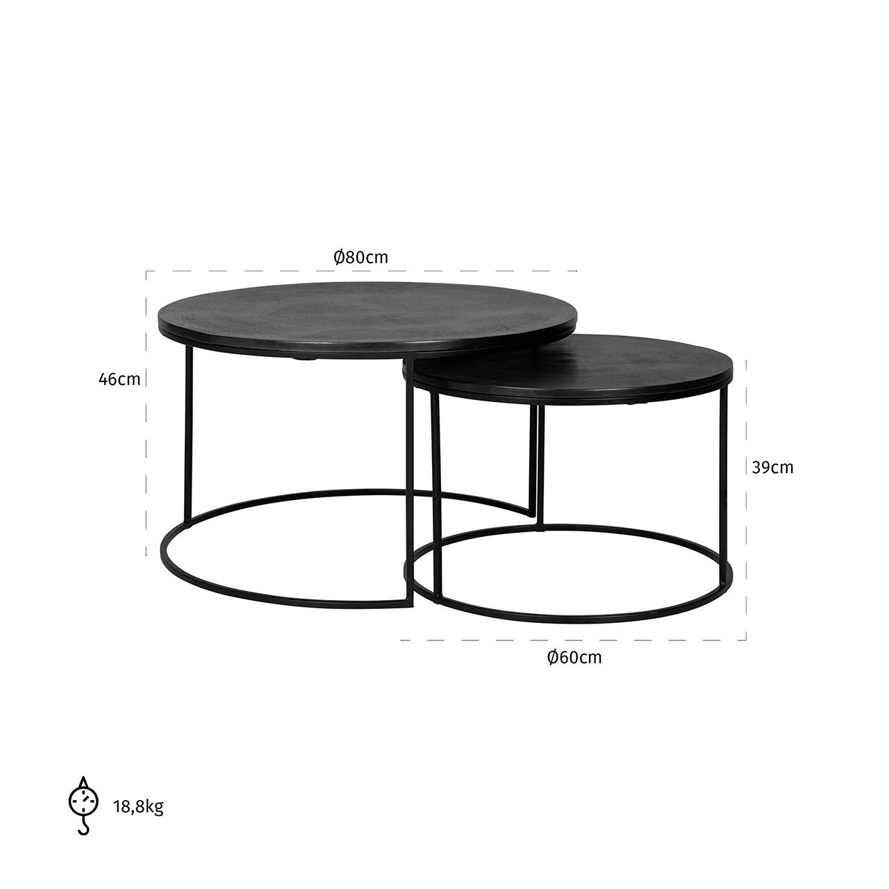 Salontafel Bolder set van 2 aluminium zwart (Zwart)