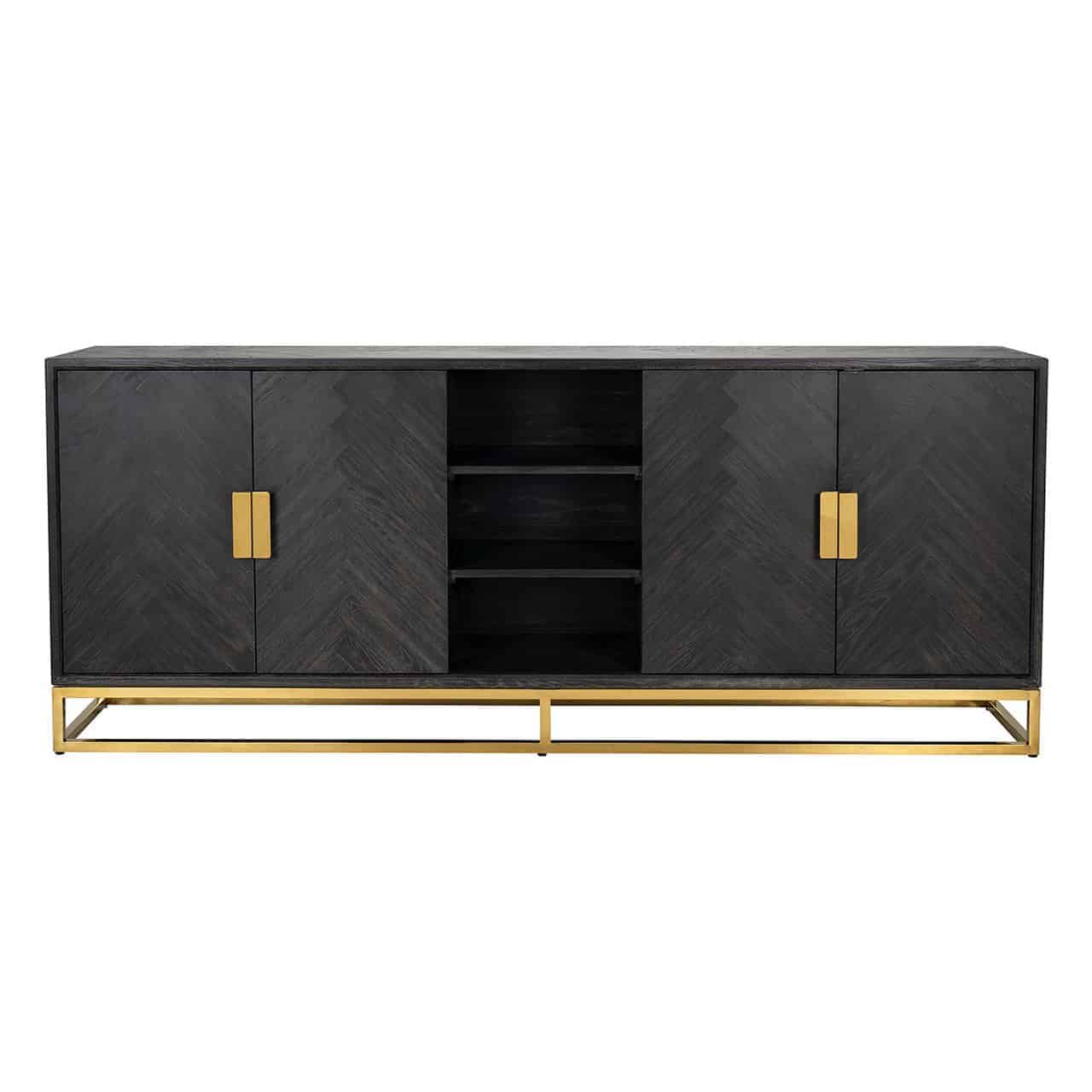 Dressoir Blackbone goud 4 deuren + open vak (Zwart rustiek)