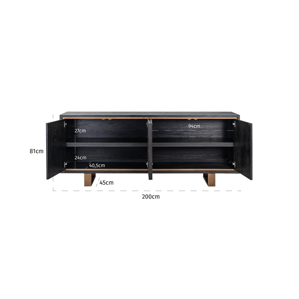 Dressoir Hunter 4-deuren (Zwart rustiek)