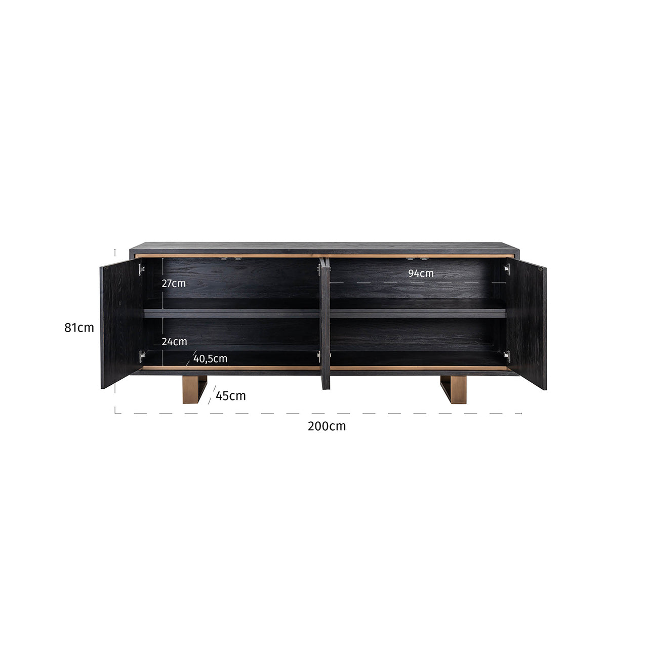 Dressoir Hunter 4-deuren (Zwart rustiek)