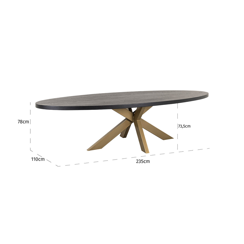 Eettafel Watson zwart 235 incl. spinpoot goud (Zwart)