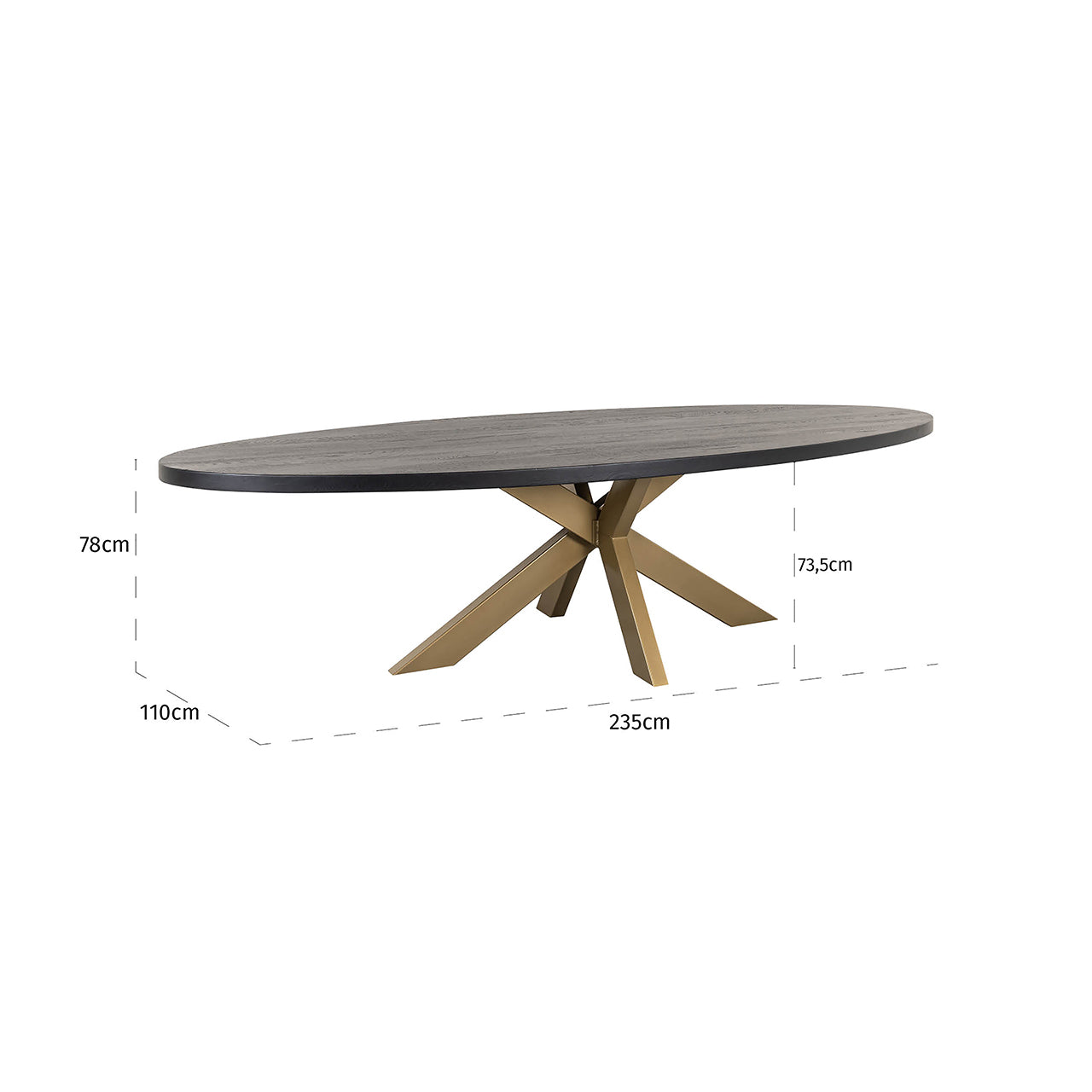 Eettafel Watson zwart 235 incl. spinpoot goud (Zwart)