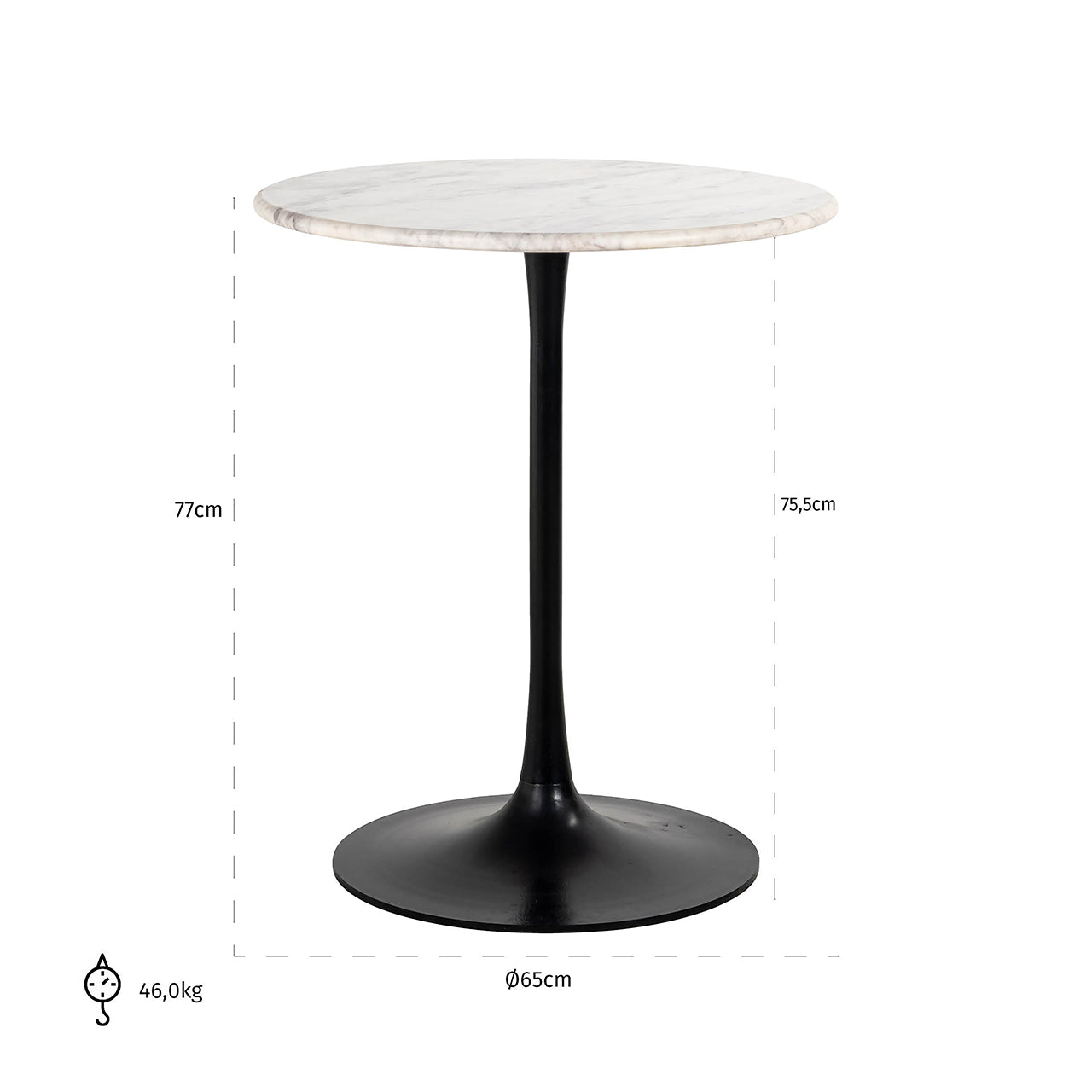 Bistrotafel Carlten wit 65Ø (Zwart/wit)