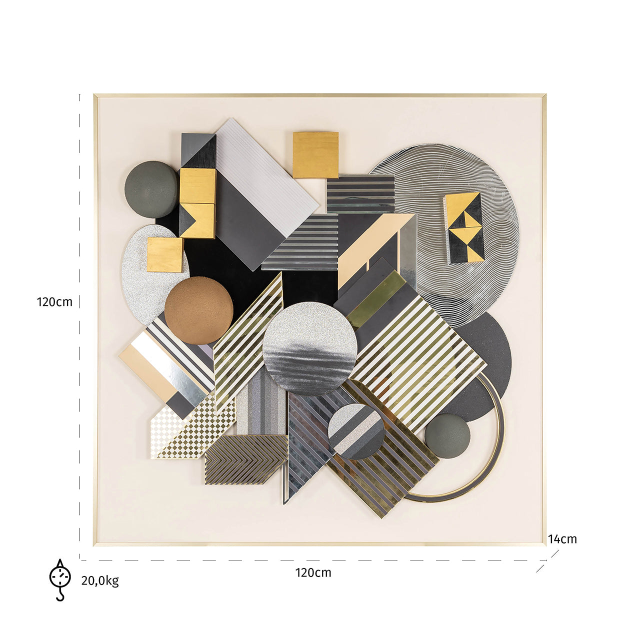 Wandkunst 3D-blok (Zwart/goud)