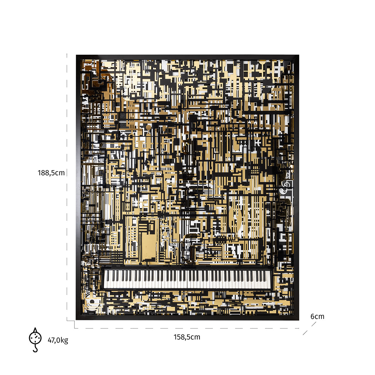 Wandkunst Piano Wibi (Zwart/goud)