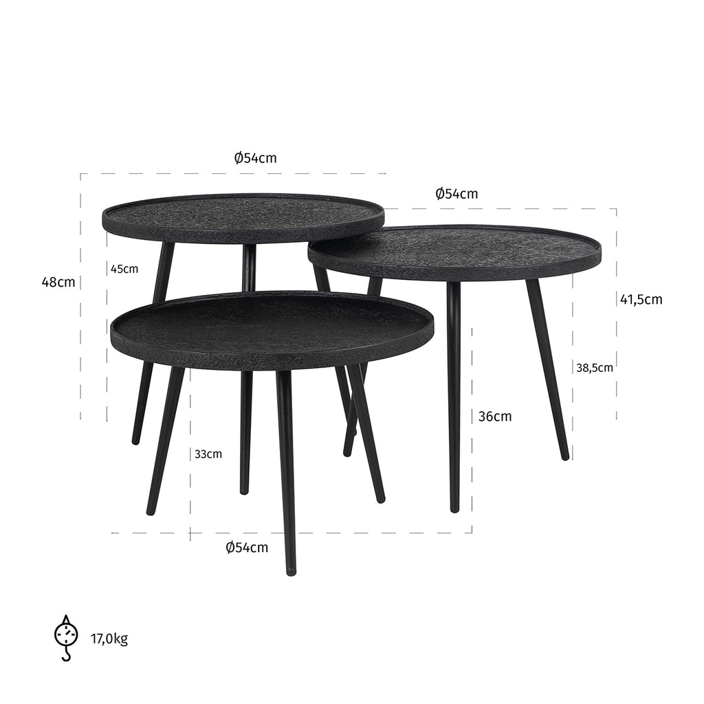 Salontafel Oxford set van 3 (Zwart)