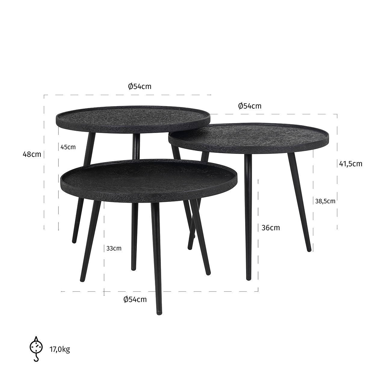 Salontafel Oxford set van 3 (Zwart)