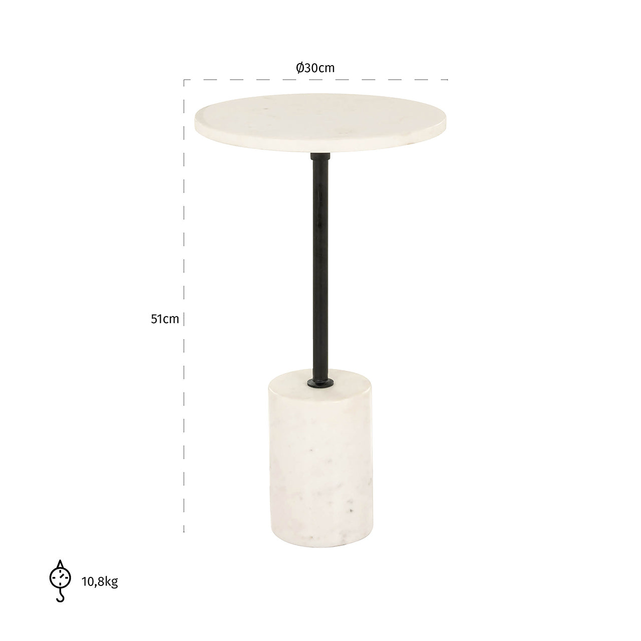 Bijzettafel Misty 30Ø (Zwart/wit)