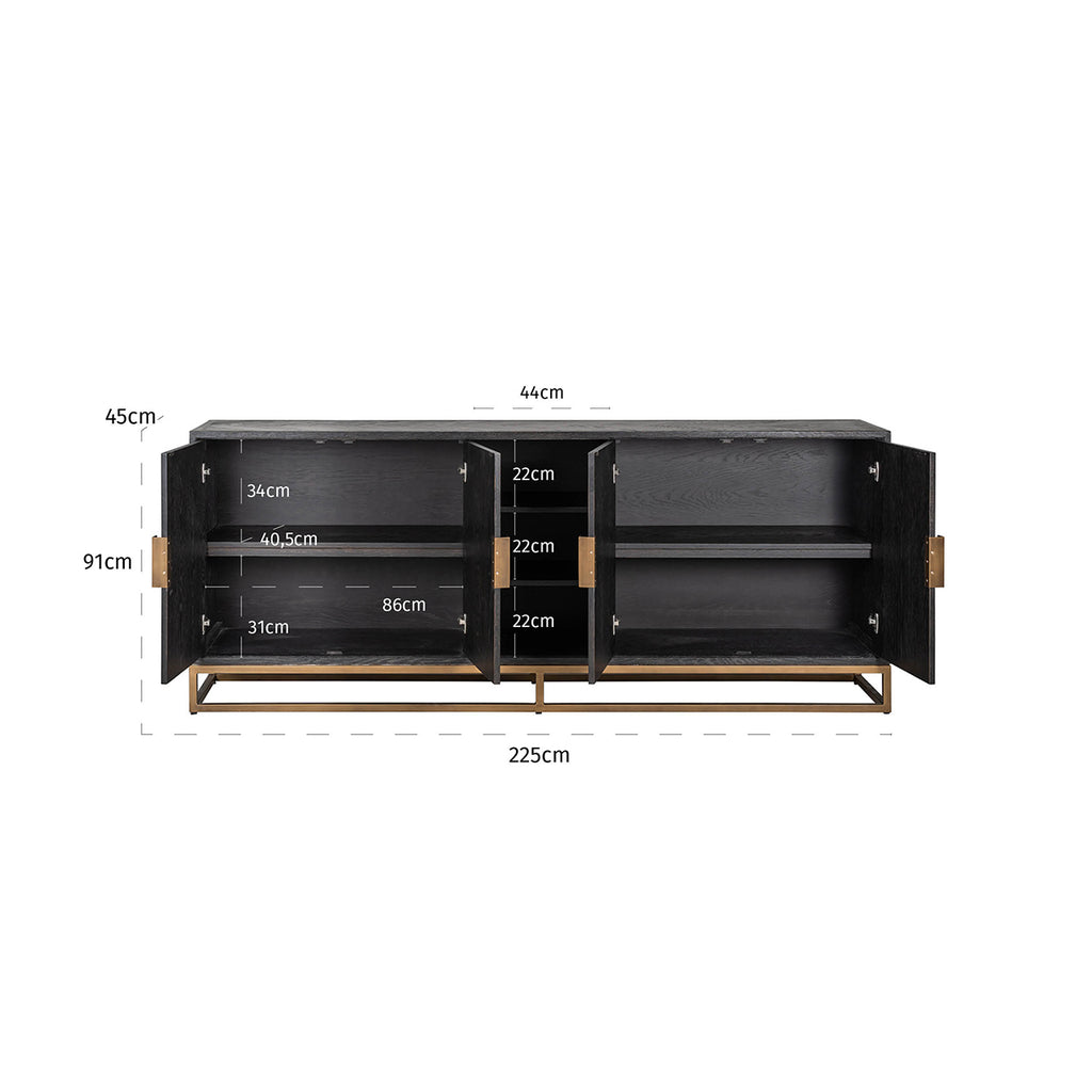 Dressoir Blackbone messing 4-deuren + open vak (Zwart rustiek)