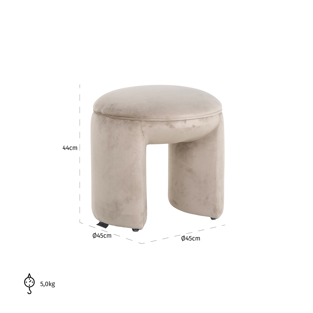 Poef Fargo khaki fluweel (Quartz Khaki 903)
