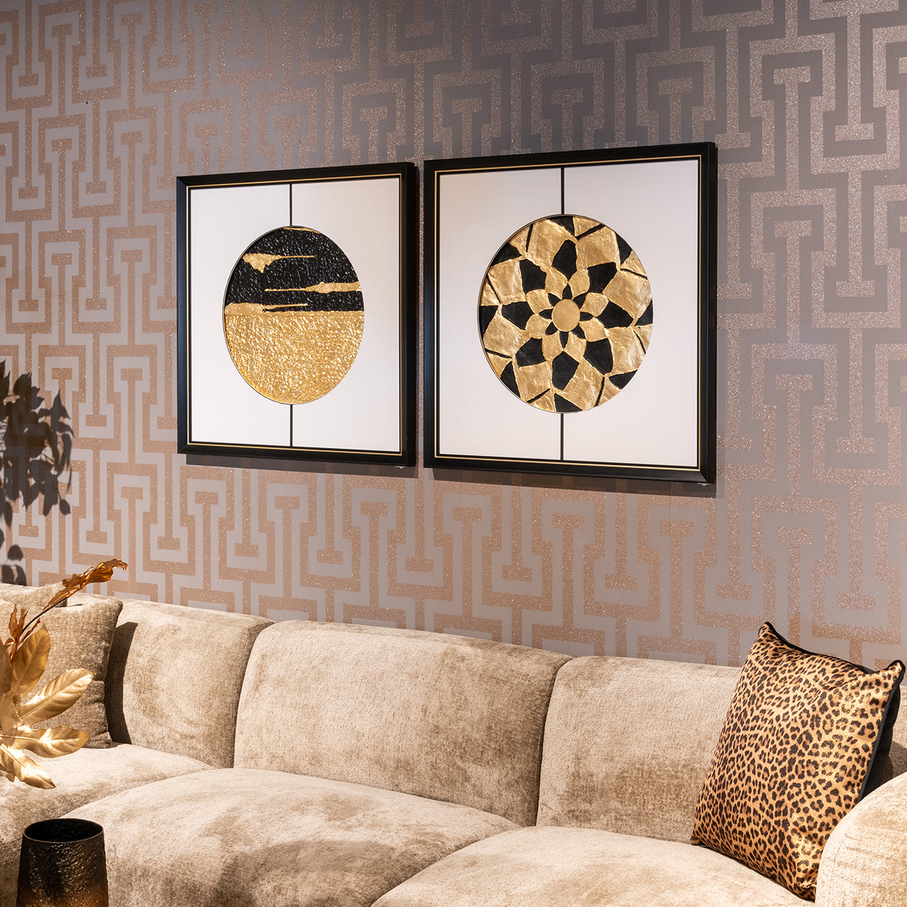 Wandkunst Zon (Zwart/goud)