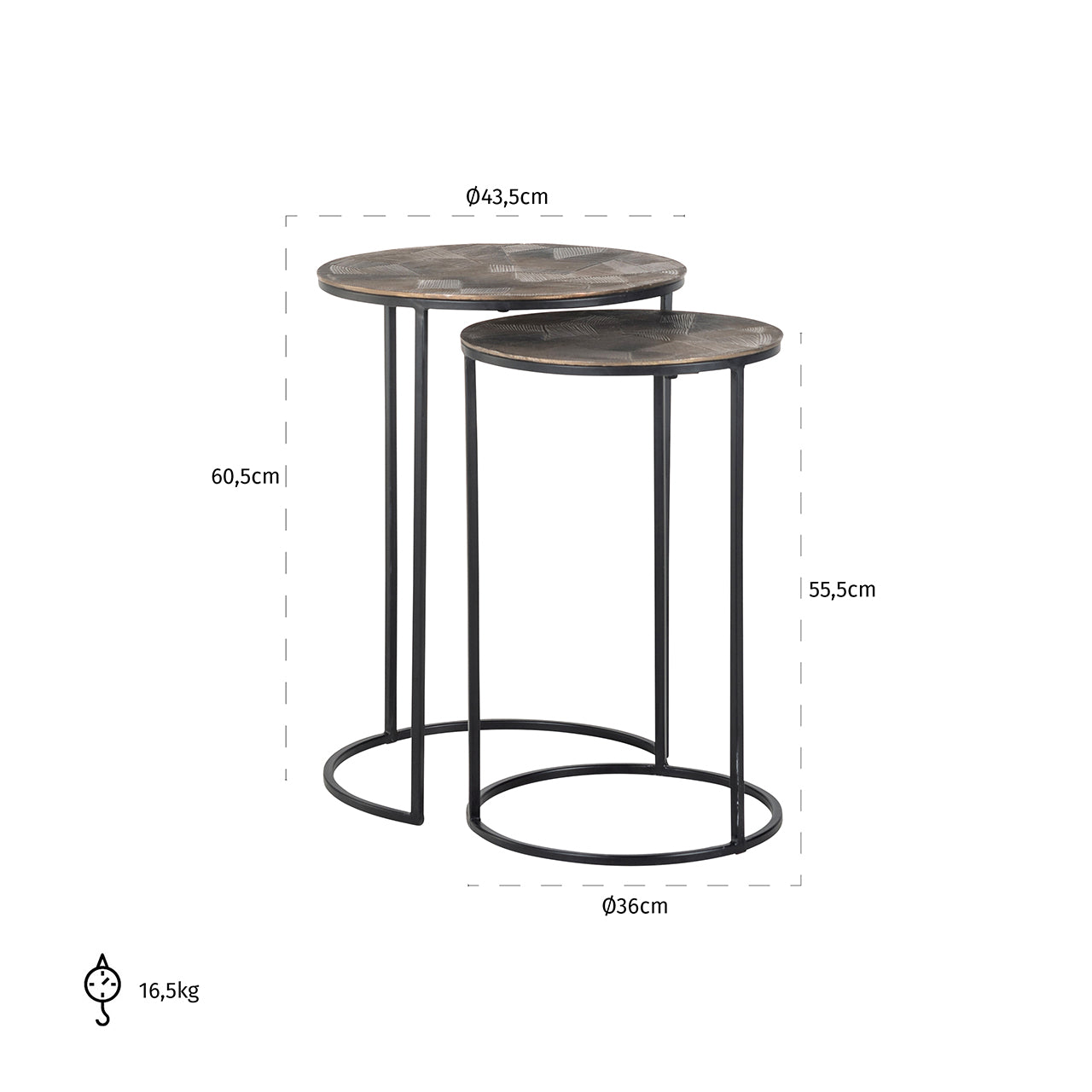 Bijzettafel Tulum set van 2 (Geborsteld Goud)