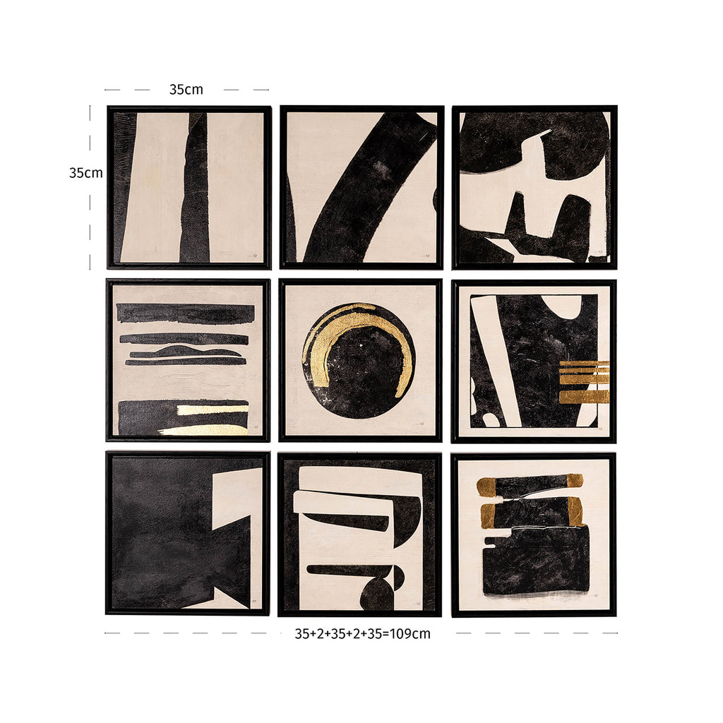 Wandkunst Gabri set van 9 (Zwart/wit)