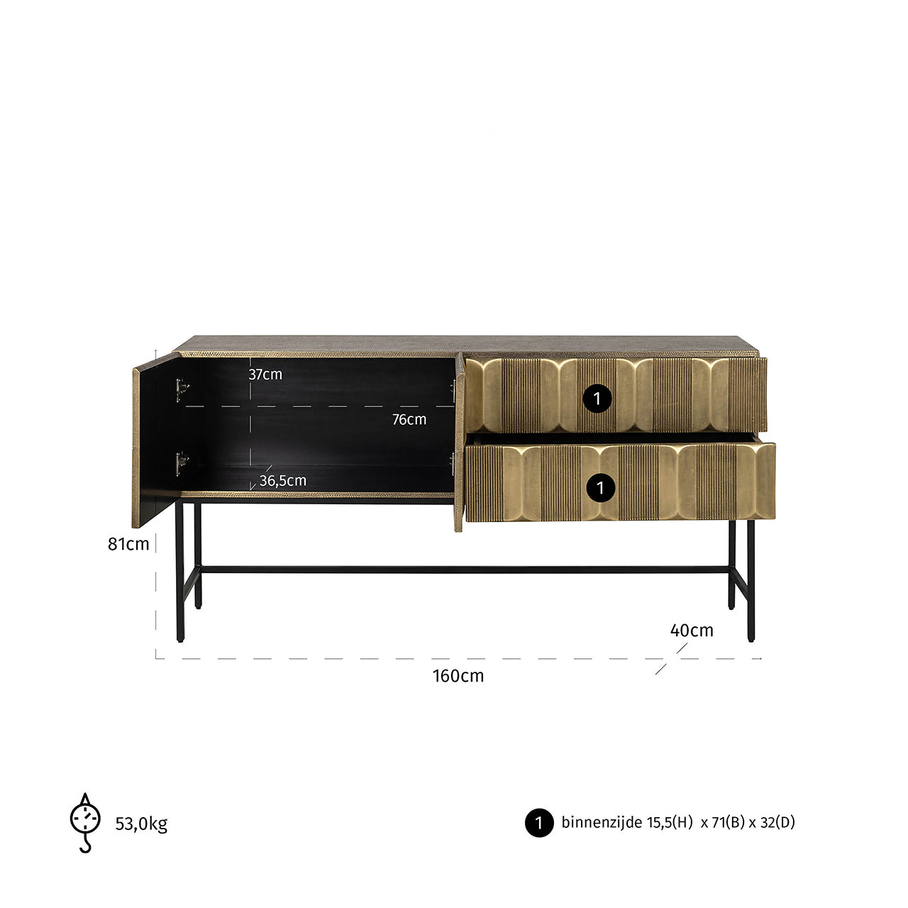 Dressoir Jaxx (Zwart/goud)