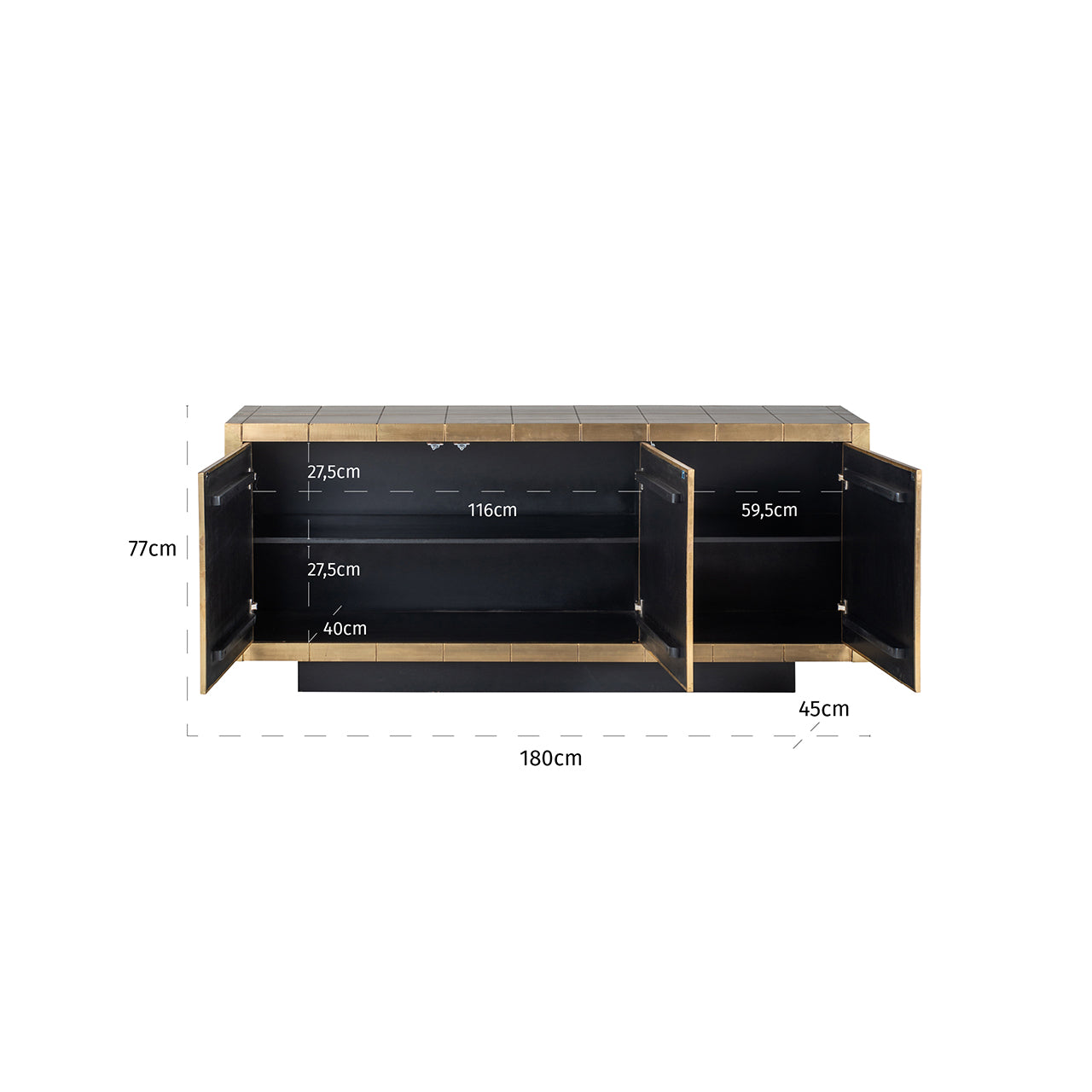 Dressoir Collada 3-deuren (Geborsteld Goud)