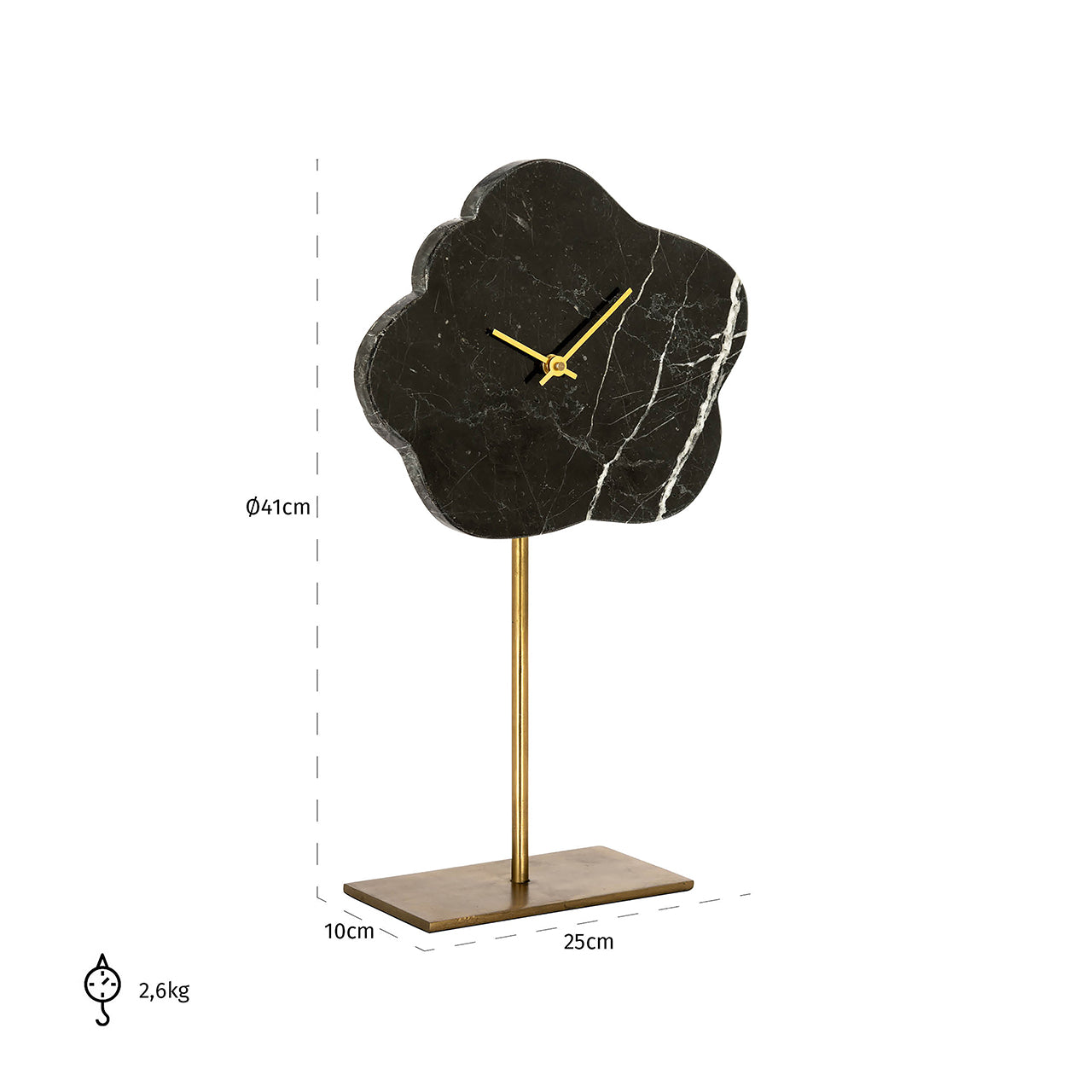Klok Bram met standaard (Zwart/goud)