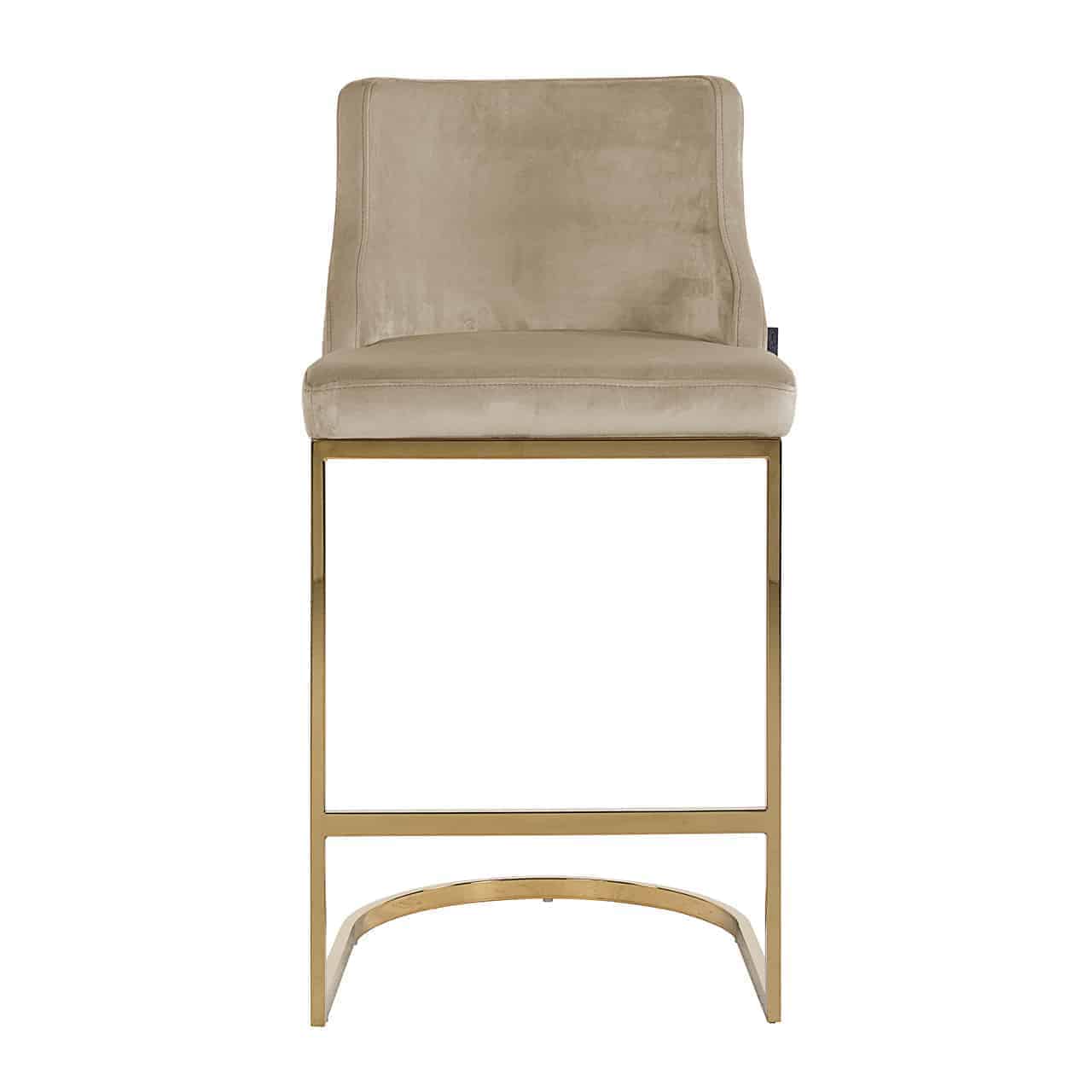 Barstoel Bolton khaki fluweel / goud brandvertragend (Quartz Khaki 903)