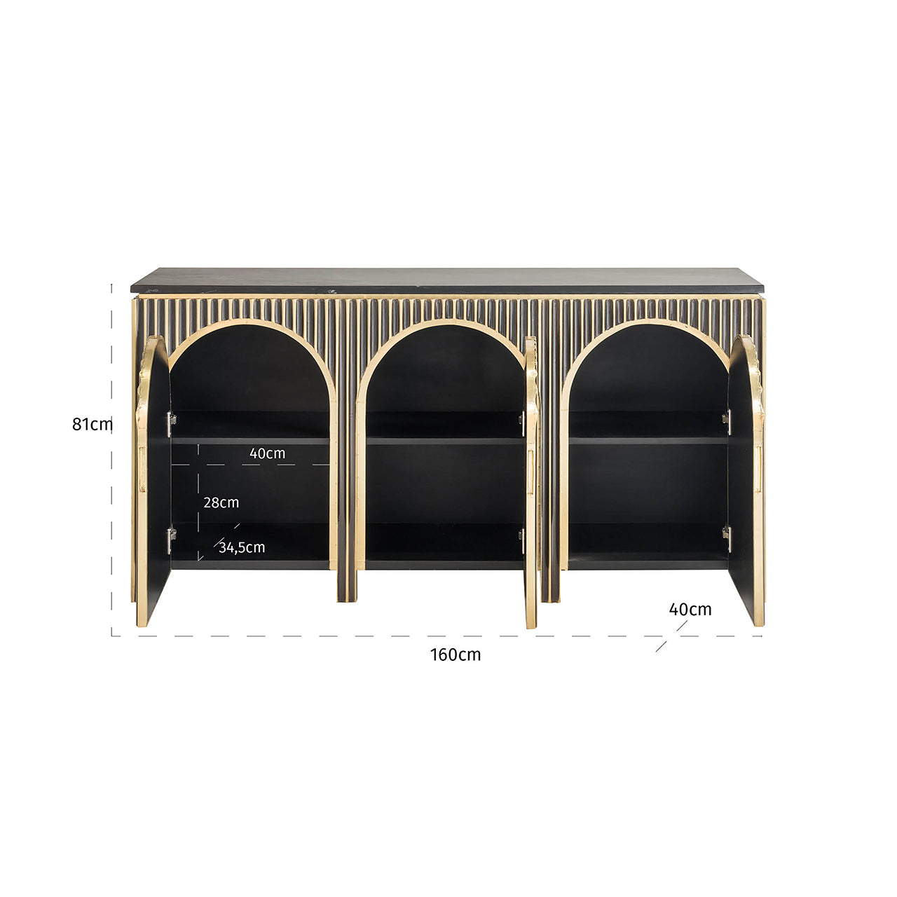 Dressoir Les Arcs 3-deurs (Geborsteld Goud)