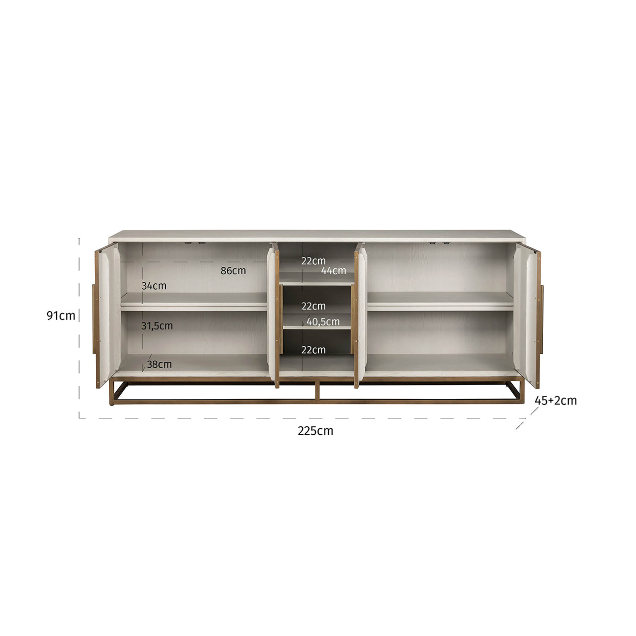 Dressoir Whitebone messing 4-deuren (Verona Grijs)
