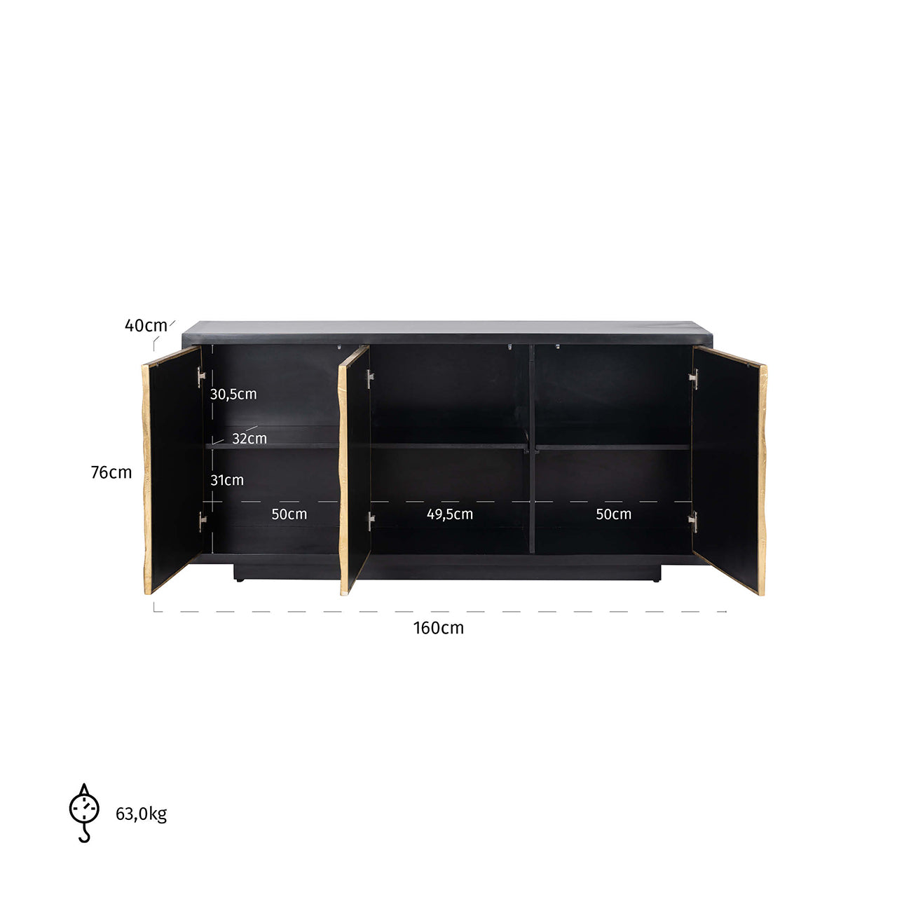 Dressoir Esher 3-deuren (Zwart)