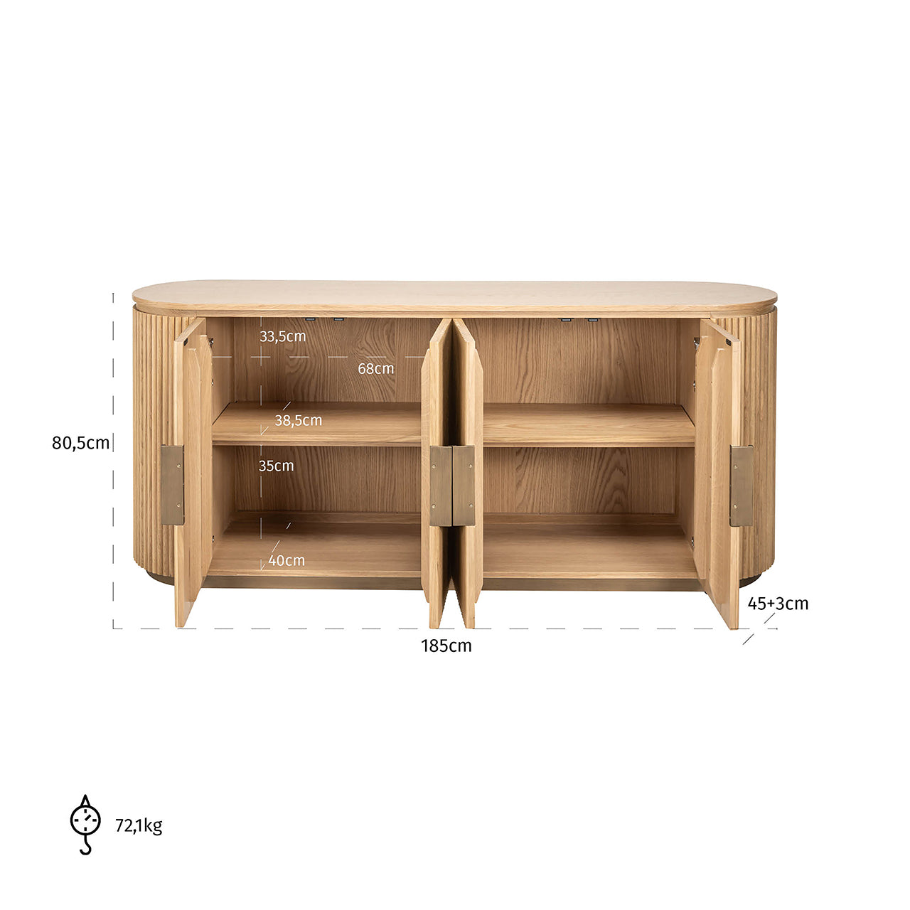 Dressoir Belfort 4-deurs (Natuurlijk eiken)