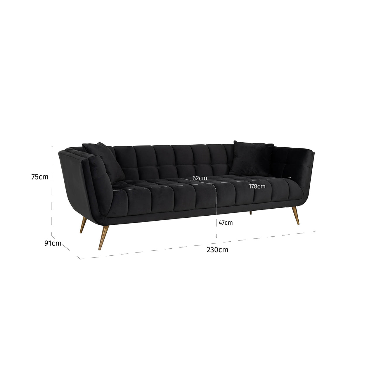 Bank Huxley Antraciet fluweel / Geborsteld goud (Quartz Antraciet 801)