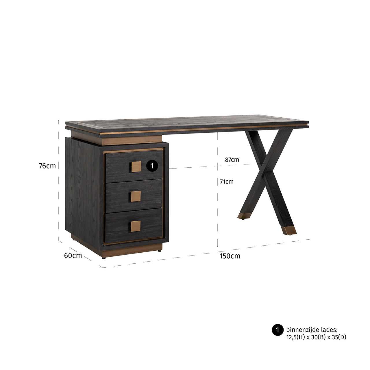Bureau Hunter 3-laden (Zwart rustiek)