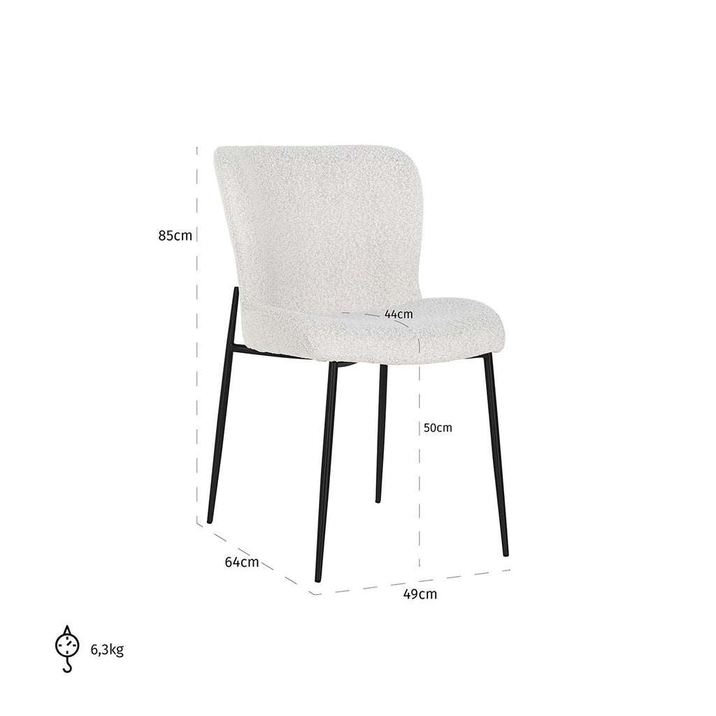 Stoel Darby wit bouclé / zwart (Kopenhagen 900 Bouclé Wit)