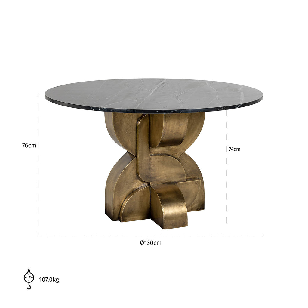 Eettafel Maddox 130Ø (Zwart/goud)