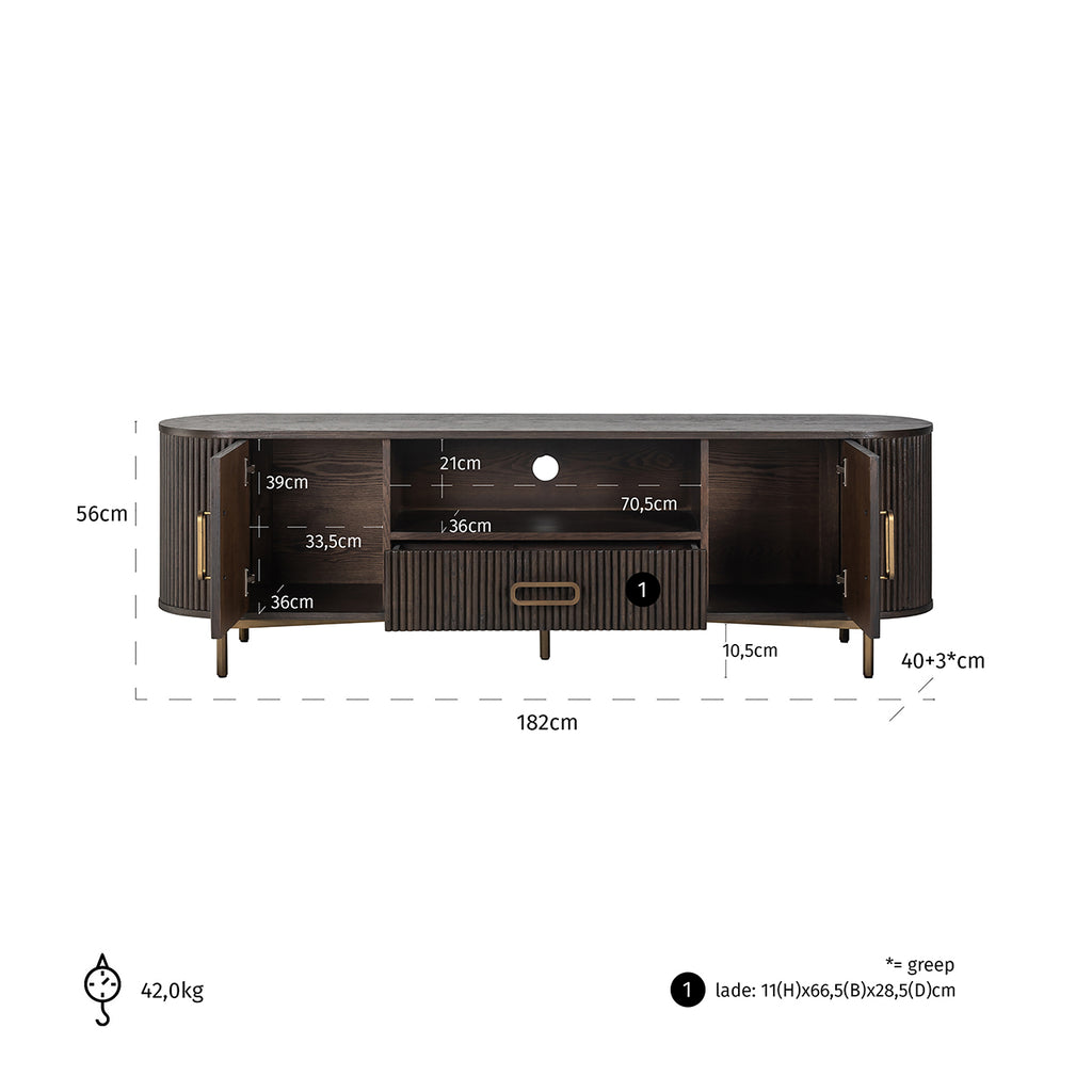 TV-meubel Luxor 2 deuren 1 lade (Bruin)