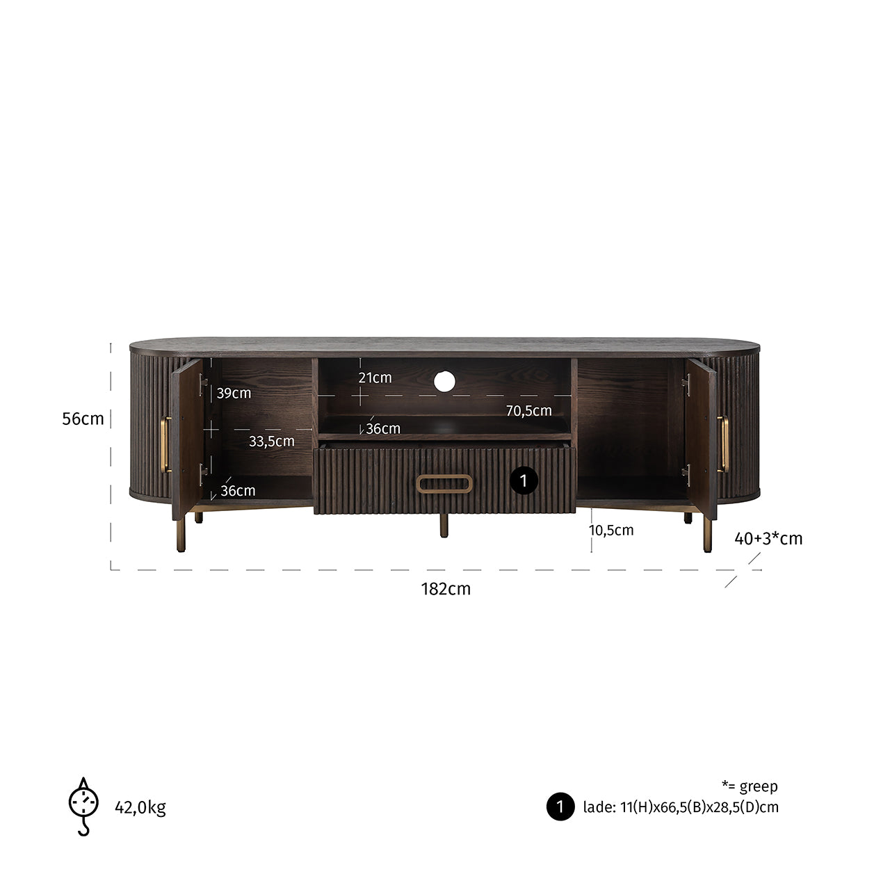 TV-meubel Luxor 2 deuren 1 lade (Bruin)